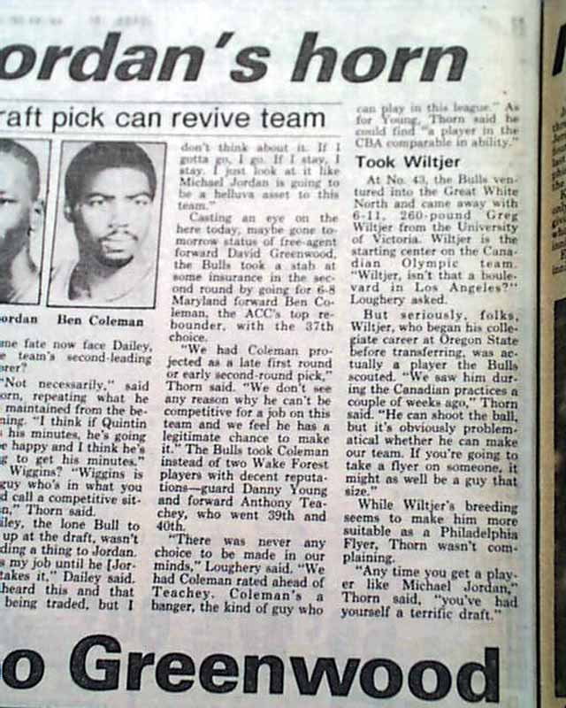 Michael Jordan Drafted By Bulls In A Chicago Newspaper