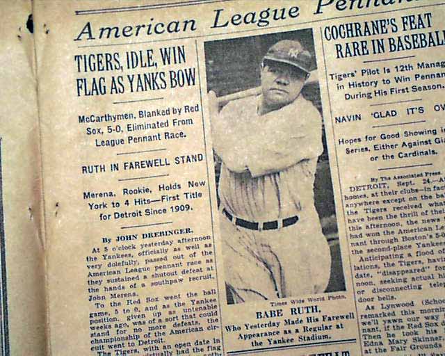 Babe Ruth S Last Yankee Stadium Game Rarenewspapers