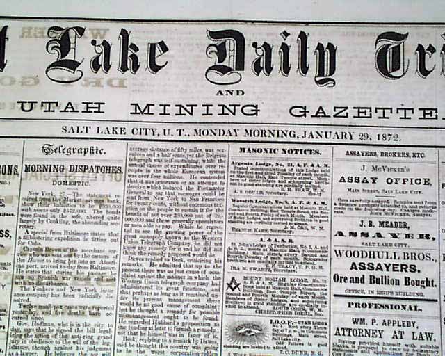 Old West Newspaper From Salt Lake City Ut Rarenewspapers