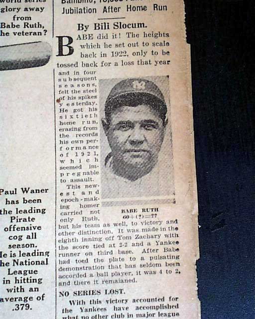 Babe Ruth S Record Breaking 60th Home Run RareNewspapers