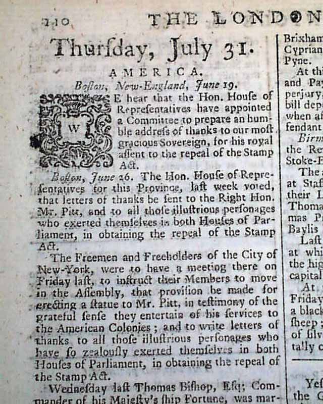 Thanks For The Repeal Of The Hated Stamp Act Rarenewspapers