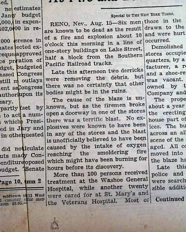 Reno NV Explosion Disaster RareNewspapers