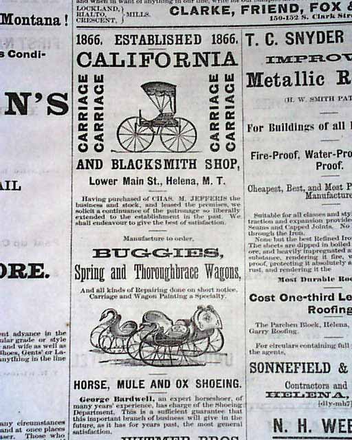 Old West Newspaper From Helena Mt Rarenewspapers