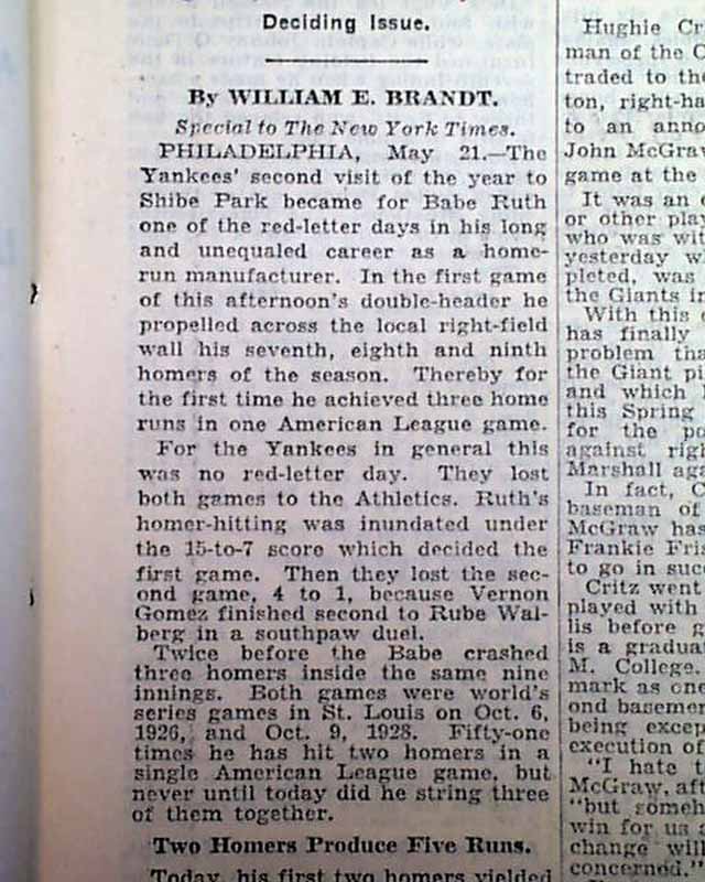 Babe Ruth Hits 3 Home Runs In A Row RareNewspapers