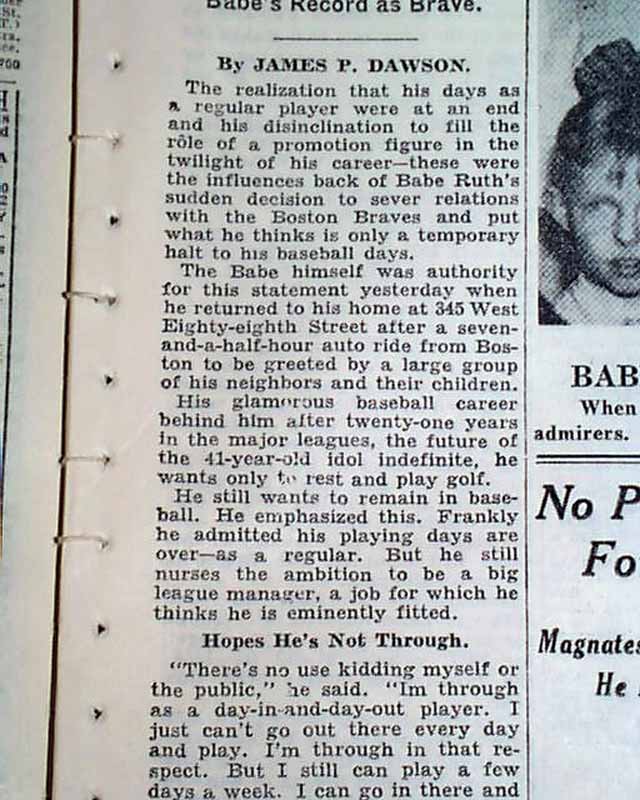 Babe Ruth Retires In 1935 RareNewspapers