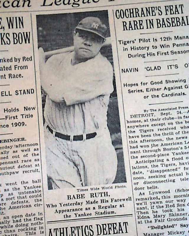 Babe Ruth S Last Yankee Stadium Game Rarenewspapers