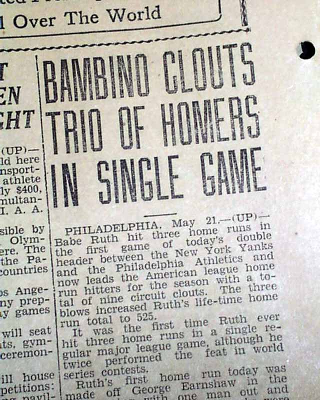 Babe Ruth Hits 3 Home Runs In A Row RareNewspapers