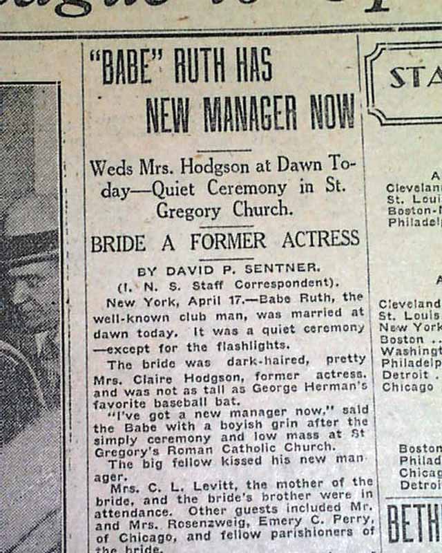 Babe Ruth Gets Married Rarenewspapers