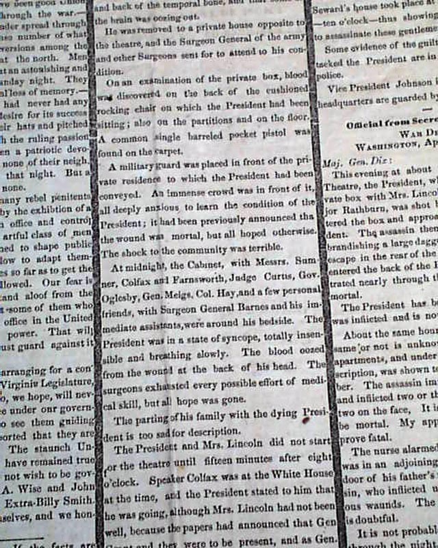 First Report Of Lincoln's Assassination... - RareNewspapers.com