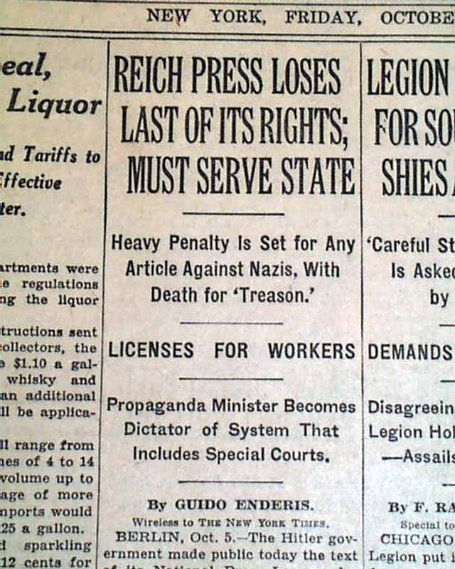 Editors Law in 1933 Germany...
