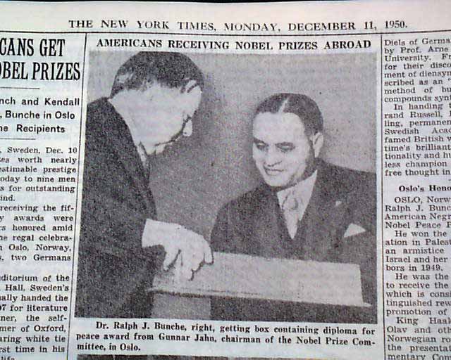 Ralph Bunche Nobel Peace Prize in 1950... -