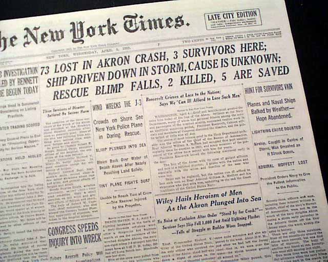 USS Akron Crashes... - RareNewspapers.com