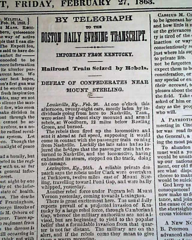 Mount Sterling Kentucky 1863 Civil War...