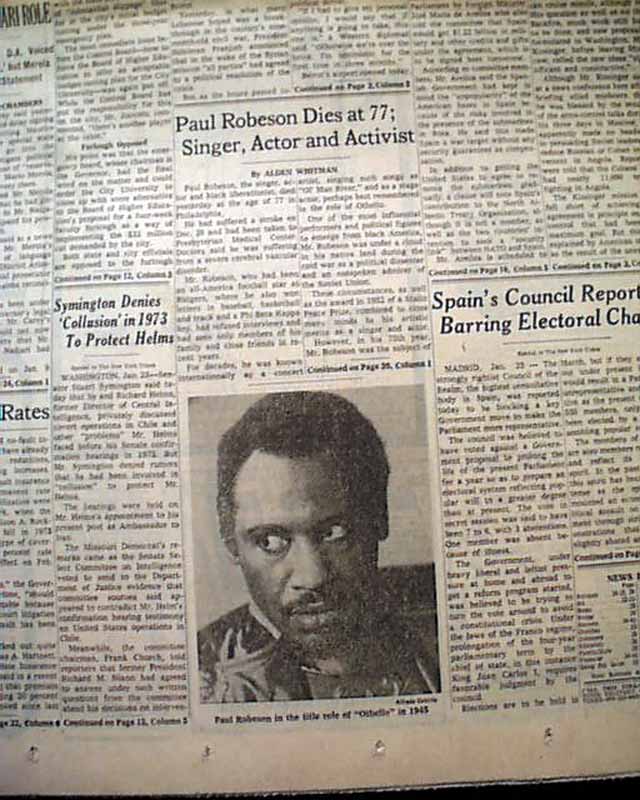 Paul Robeson death...