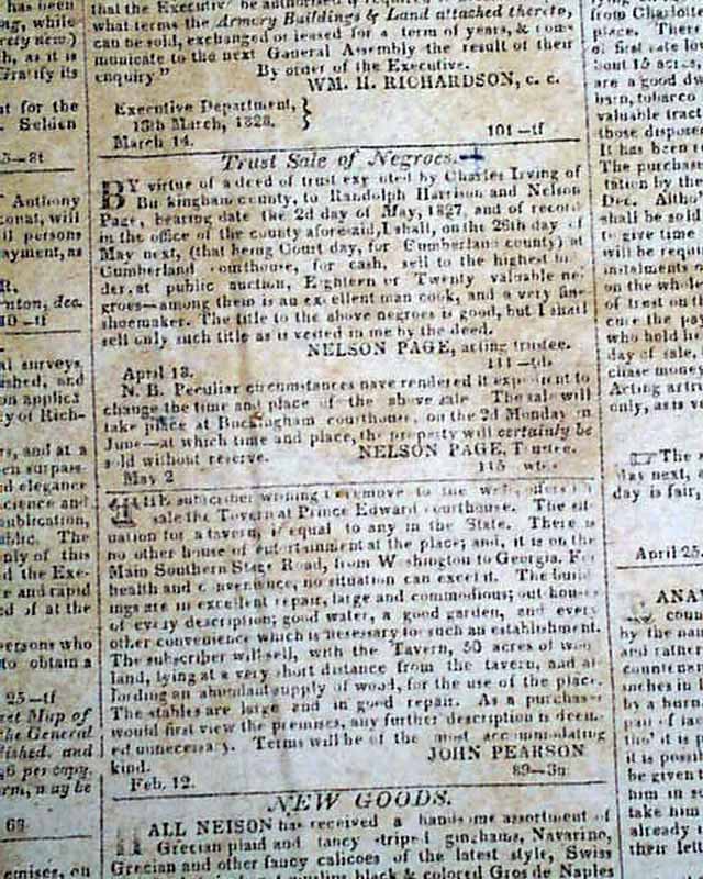 1828 Richmond, Virginia... Slave ads.... - RareNewspapers.com