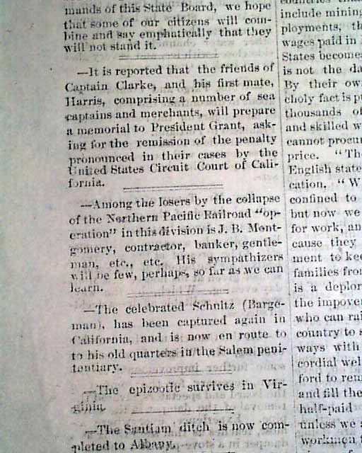 1873 Old West Newspaper From ASTORIA OR...