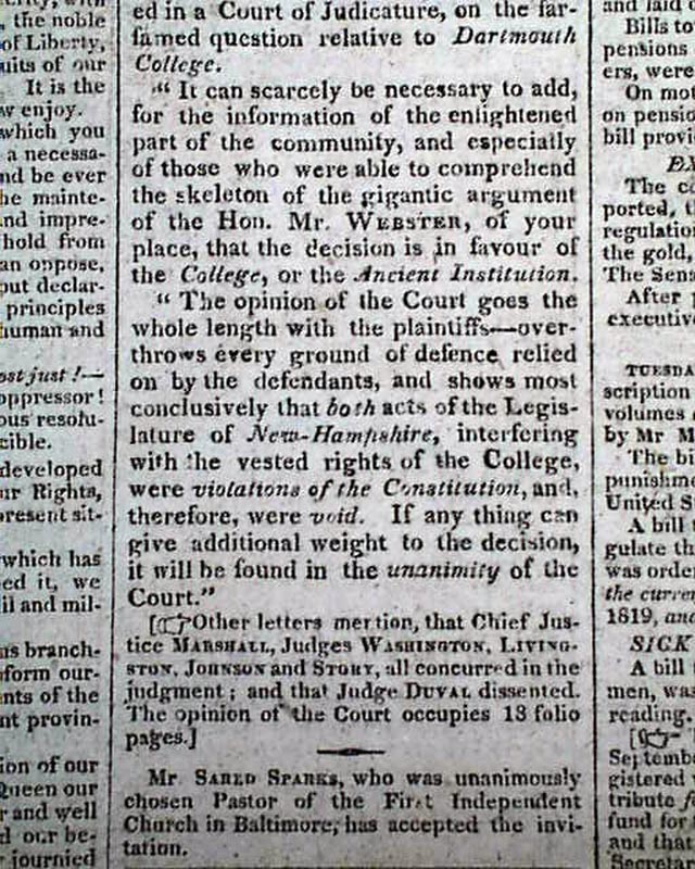 Notable Supreme Court decision Dartmouth College vs. Woodward