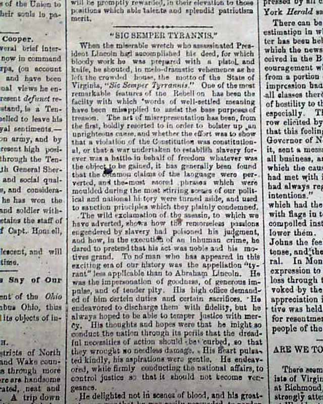 A Southern newspaper on the assassination of Abraham Lincoln ...