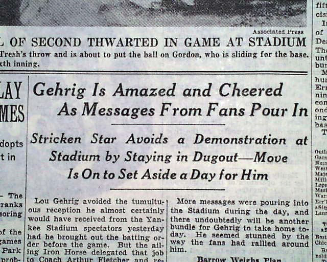 Lou Gehrig's baseball career ends...