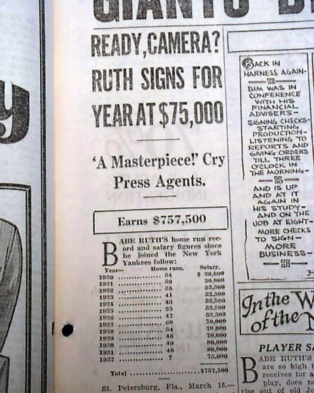 Babe Ruth signs a one year contract with the Yankees ...