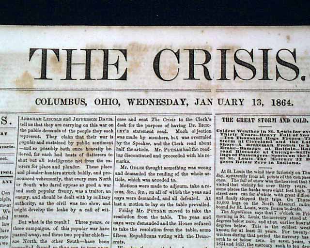 1864 Pro Confederate Civil War Newspaper....