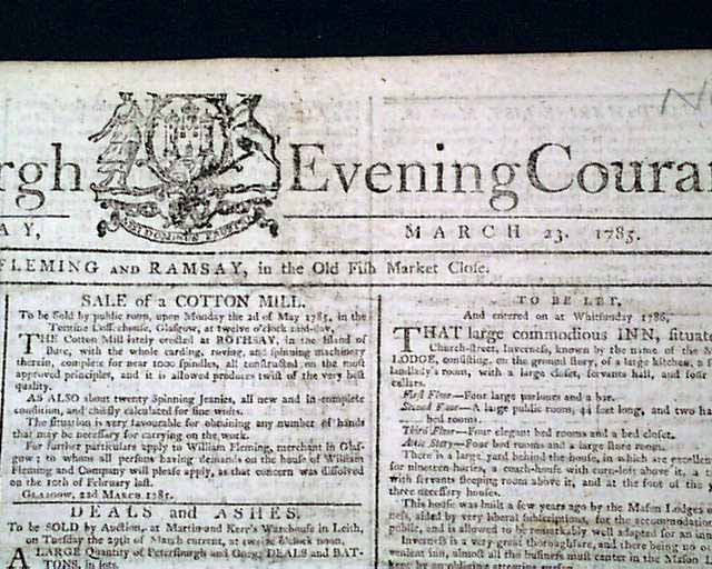 Large ship advertisements in 1785...