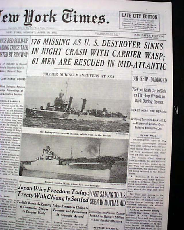 1952 USS Hobson & Wasp disaster.... - RareNewspapers.com