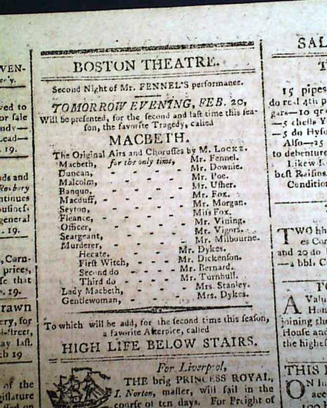 Theatrical ad includes Edgar Allan Poe's father...