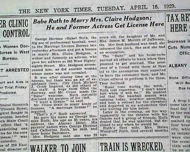 Babe Ruth gets married.... - RareNewspapers.com