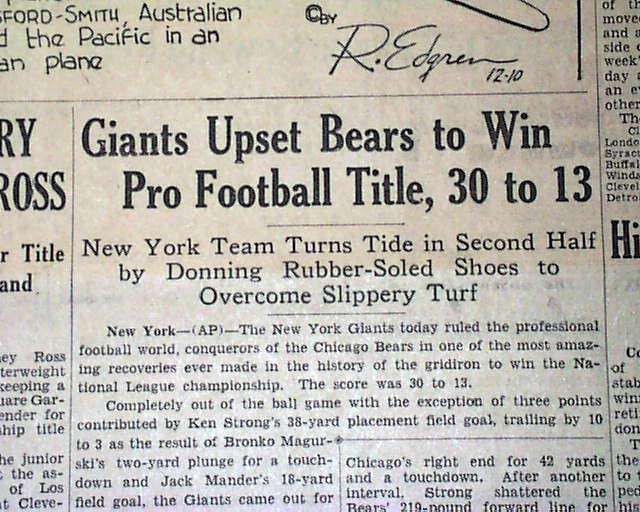 Today in Pro Football History: 1934: Giants Upset Bears for NFL Title in  “Sneakers Game”