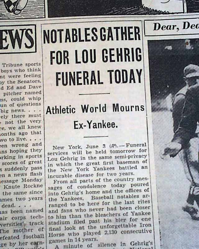 Funeral for Lou Gehrig in 1941 