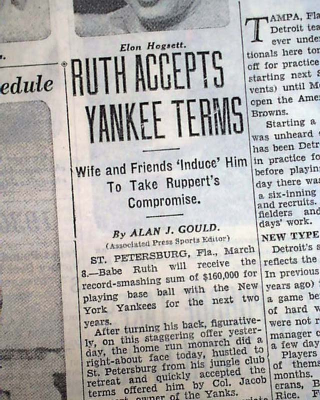 Death of President William Taft... Babe Ruth accept contract ...