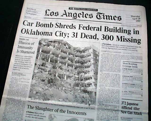 OKLAHOMA CITY BOMBING Timothy McVeigh Militant Terrorist Attack 1995 Newspaper | eBay