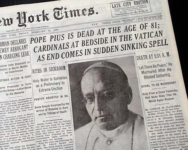 pope pius xii dying