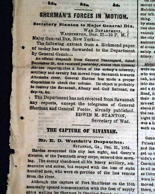 1864 Civil War Capture of Savannah GA....