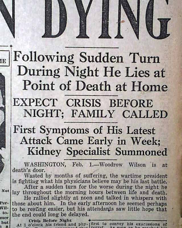 President Woodrow Wilson's Death... - RareNewspapers.com