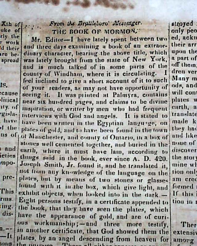 An 1830 newspaper report on 