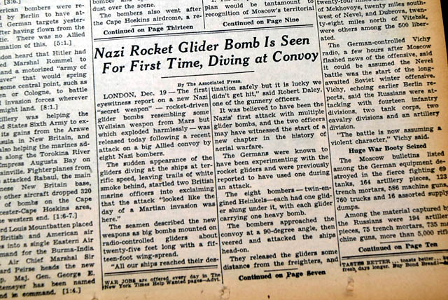 1943 Nazi rocket glider bombs 1st used...