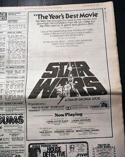 1977 George Lucas' "Star Wars" advertisement...... 
