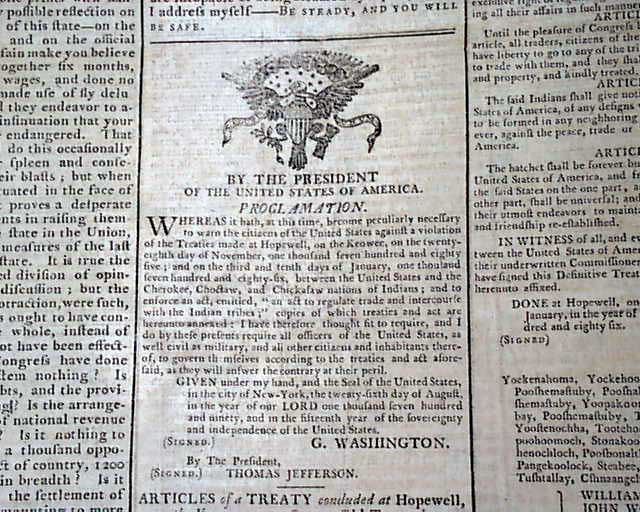 Washington's Proclamation with the Indian Treaty... Trumbull's famous portrait of Washington...