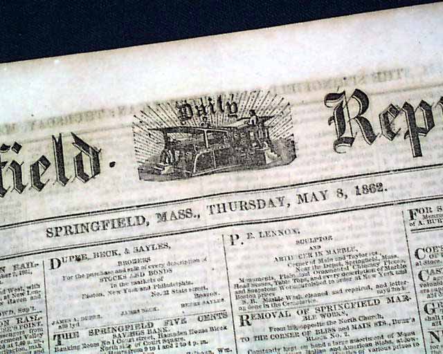 1862 Springfield MA Newspaper....