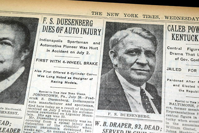 Fred Duesenberg death... automobile pioneer...