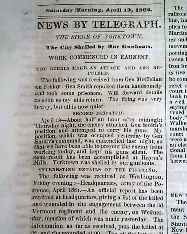 1862 Springfield MA Newspaper....