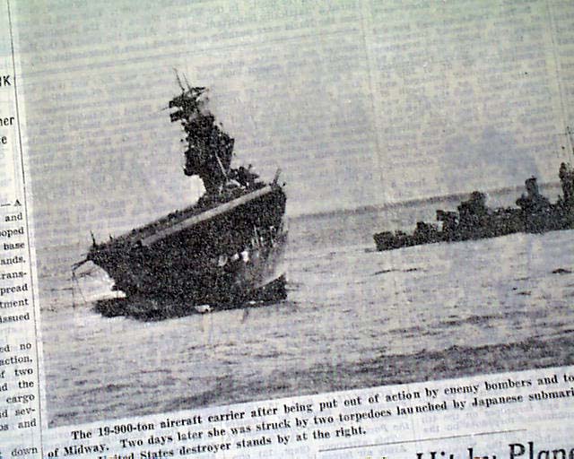 Uss Yorktown Midway Sinking Rarenewspapers Com