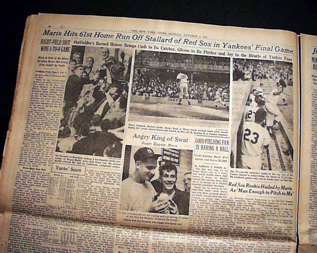 October 1, 1961: Roger Maris surpasses Babe Ruth with 61st home run –  Society for American Baseball Research