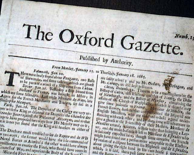 Газета 17 века. The Oxford Gazette. Оксфордское издание.