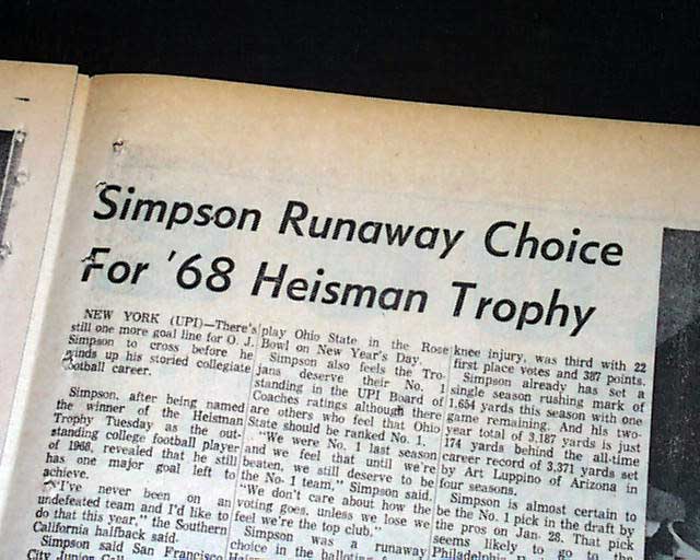 O.J. Simpson's 1968 Heisman Trophy Reportedly Sold to Reno Collector in  2018, News, Scores, Highlights, Stats, and Rumors