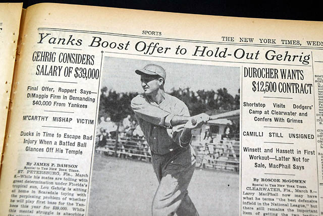 Lou Gehrig's final year contract in 1938...
