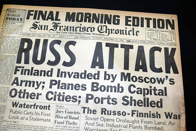 Winter War begins in 1939... Soviets invade Finland...