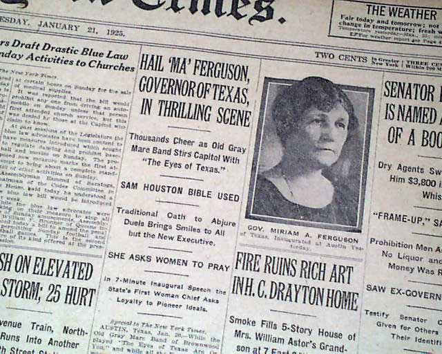 Ma Ferguson Becomes 1st Female Texas Governor Rarenewspapers Com